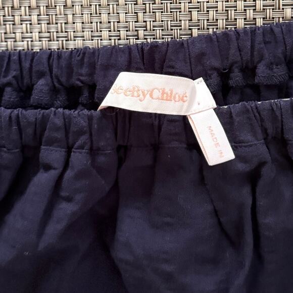 SEE CHLOE Oversize Crop Boxy Bell Sleeve Seersucker Crew on/off Shoulder Top 2 - Picture 4 of 8